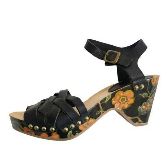 Isabel Marant Black Bianaca Leather Wooden Wedge Floral Print Sandals Eu 37 - Picture 7 of 12
